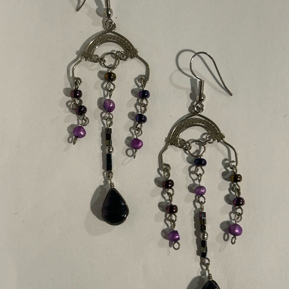 Boho Chic Silver and Purple Dangle Earrings - Picture 5 of 12
